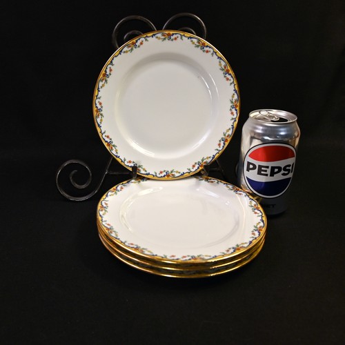 Limoges Vignaud 4 Salad Plates 7 1/2" The Meuse Red Yellow Blue Gold 1911-1920 - Picture 2 of 13