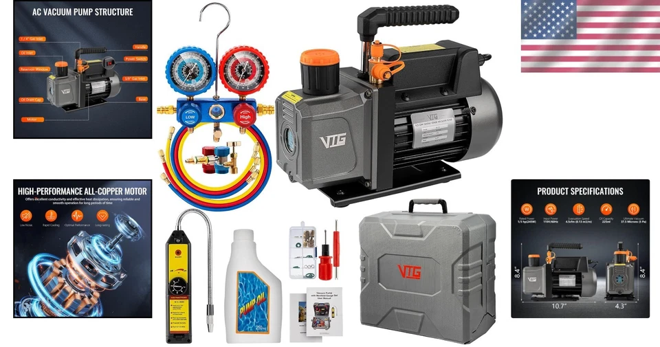 Kit completo de medidor de colector de 4,5 CFM con estuche de almacenamiento duradero y mangueras Foto 2 de 4