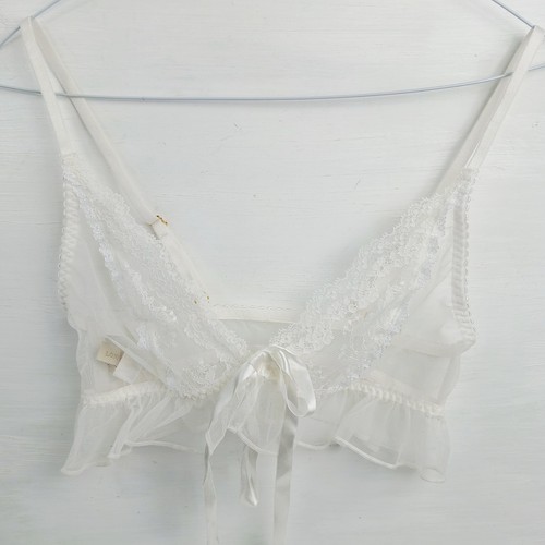 Myla Elm Row Ruffled Front-Close Stretch Tulle White Lace No-Wire Bra Size Small - Picture 2 of 14