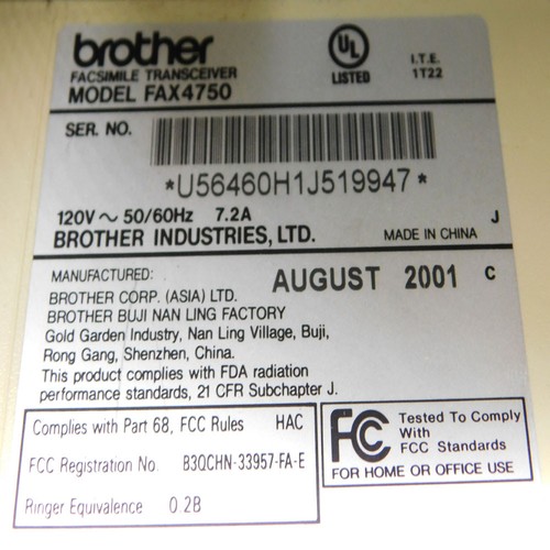 Brother IntelliFAX 4750 Business Class Laser Fax Machine 120 Volts 50/60 Hz - Picture 6 of 6