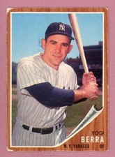 1962 Topps #360 Yogi Berra New York Yankees Baseball Card Vg/Vg+ app wrks ls