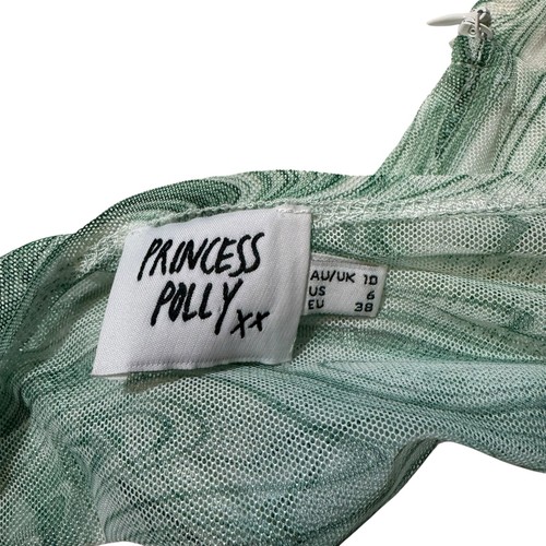 princess polly BEVERLY LONG SLEEVE TOP GREEN / WHITE size 6 - Picture 6 of 9
