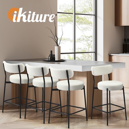 Oikiture 2x Bar Stools Kitchen Dining Chairs Counter Stool Boucle White - Picture 4 of 10