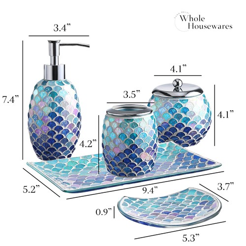 Juego de accesorios de baño - Juegos de accesorios de baño de vidrio decorativo de 5 piezas con... - Imagen 3 de 6