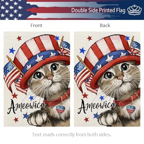 4th of July Patriotic Cat Garden Flag 12x18 Inch 12"x18" Blue & Red- Patriotic - Picture 6 of 7