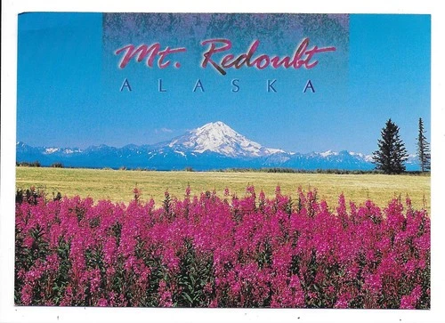 QSL Radio KNLS Anchor Point Alaska USA 1997 on 7365 kHz Mt Redoubt Card no 45 DX