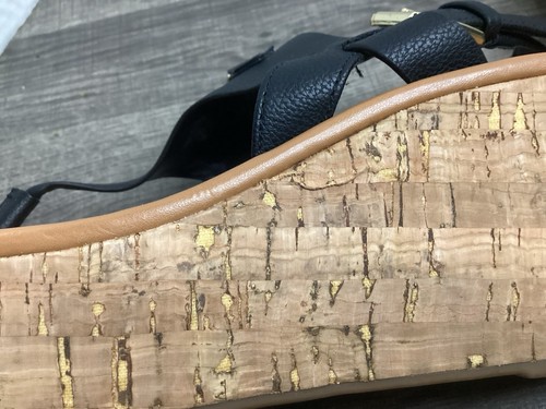 Tommy Hilfiger Black Thong Sandals Womens Sz 8.5 Tall Cork Soles Logo Viela - Picture 4 of 6