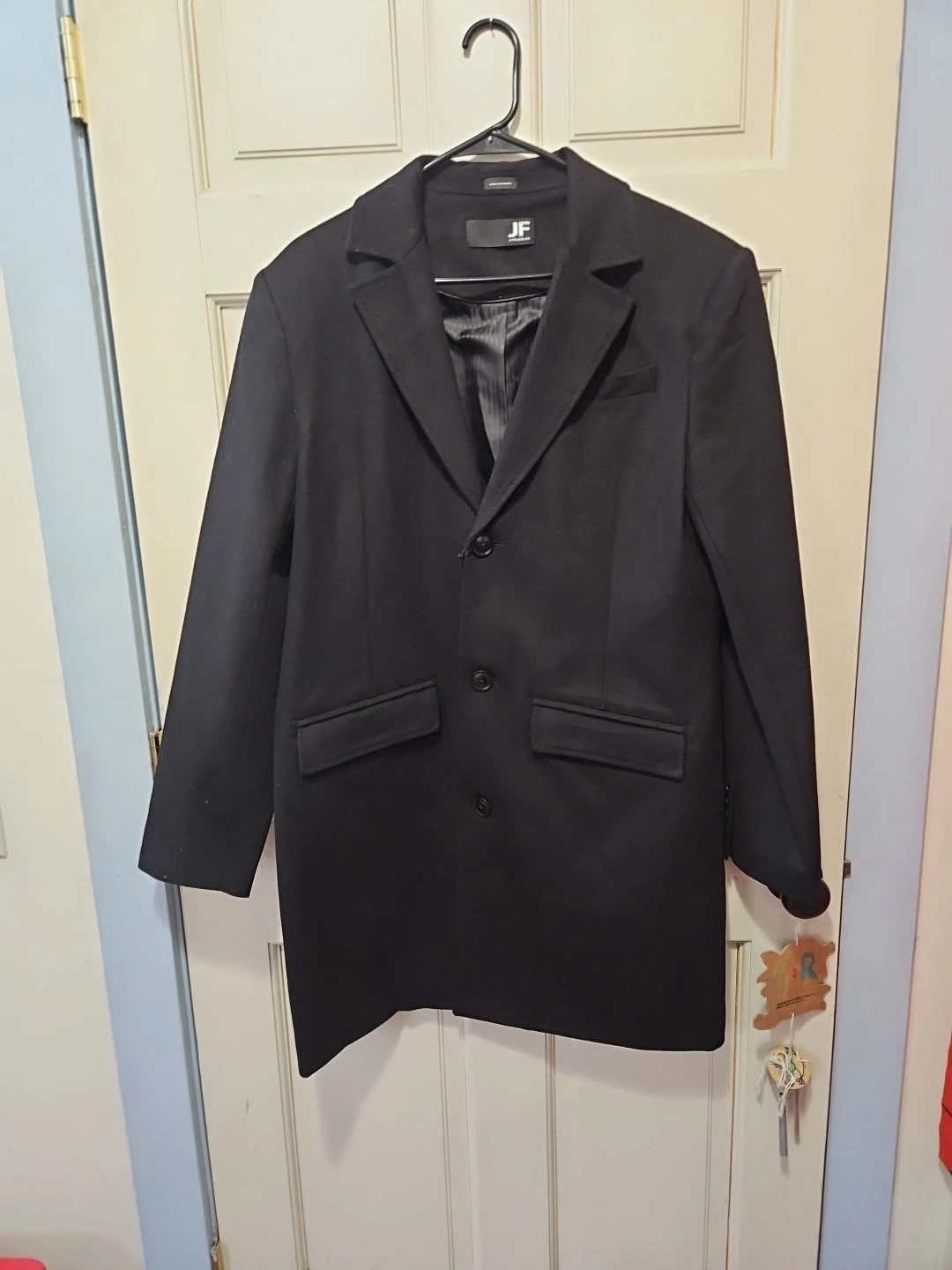 JF J.Ferrar Mens Topcoat Large Black Wool $220 Retail - product detail image 1