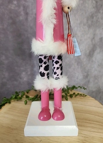 Pink Shopper Lady Girl Nutcracker Animal Print Wood Shopping Christmas 16" NEW - Picture 4 of 9