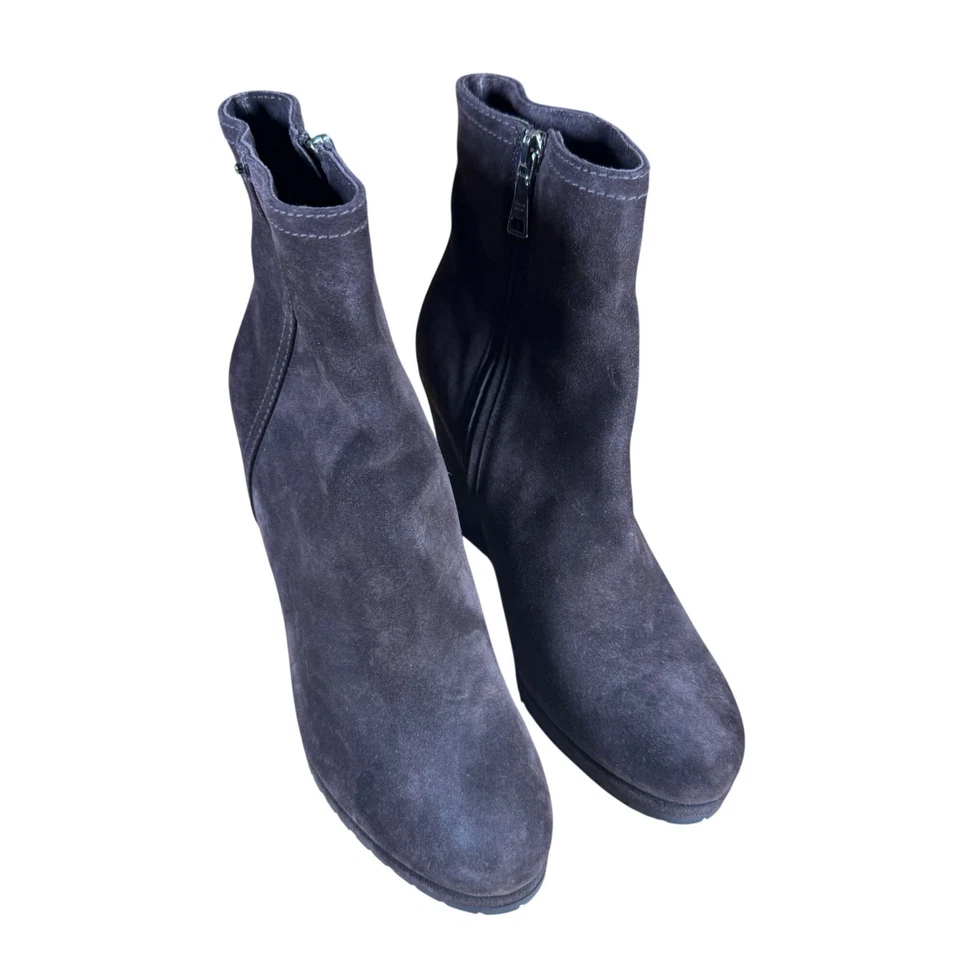 Prada Brown Suede Wedge Heel Ankle Boots Booties Size 38.5 - Image 3 of 4