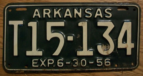 SINGLE ARKANSAS LICENSE PLATE - 1956 - T15-134
