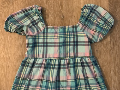 SO Girl's Size 10/12 Aqua Plaid Cap Sleeve Lined Peasant Style Casual Dress - Picture 2 of 8