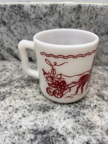Vintage Hazel Atlas Circus Clowns, Donkey Children's Cup 1950's Milk Glass Mug