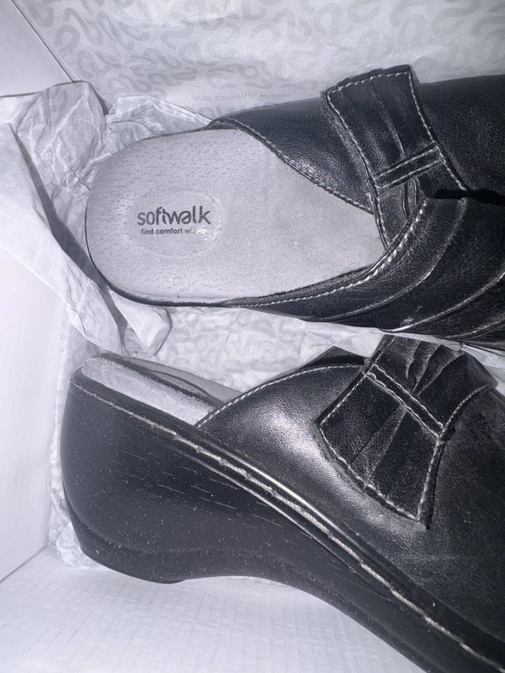 Zapatos sin cordones SoftWalk para mujer de cuero negro cómodos zuecos mula talla 8 Foto 4 de 4