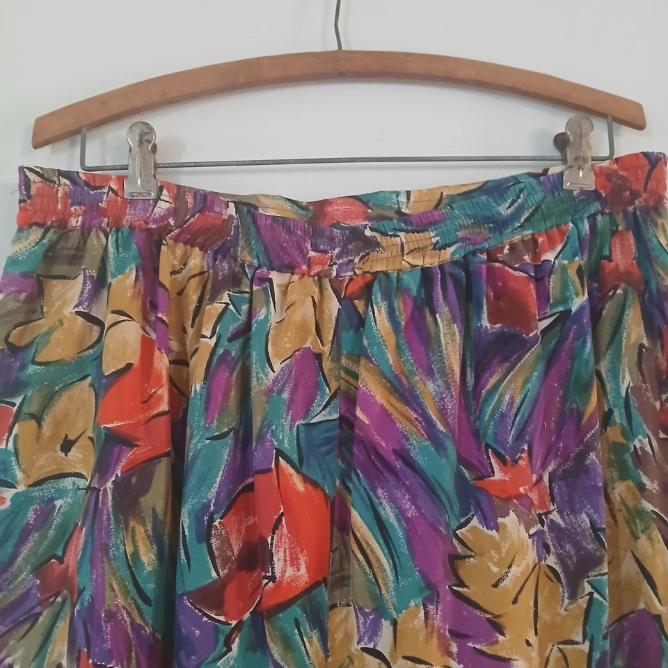 Falda midi de seda artística vintage August para mujer talla 1X colorida retro  Foto 4 de 4