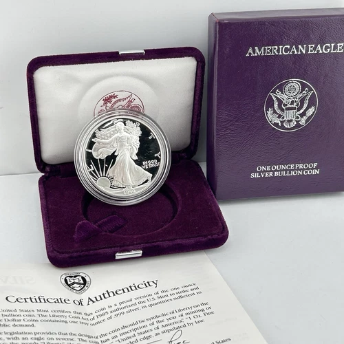1990-S American Silver Eagle 1 oz Fine Bullion Proof Coin Set w/ Box & COA / OGP