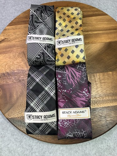 New Stacy Adam Lot Of 4 Ties Preppy Pointed Abstract Geometric Glen Check Plaid - Picture 4 of 19