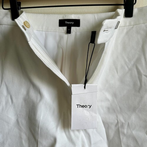 Theory Shorts Womens 8 White Cuff Short Cotton Stretch Pique Button Pockets New - Picture 5 of 7