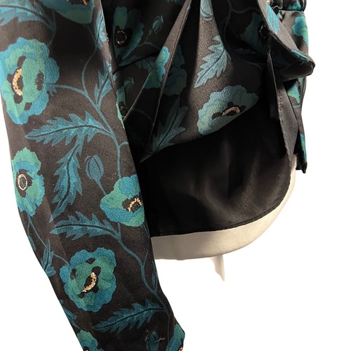 J Crew Womens 8 Floral Button Front Peplum Blouse Black Green V Neck Top - Picture 7 of 13