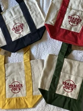 Viral Trader Joes Mini Canvas Tote Bag Set of 4 Limited Edition Embroidered NEW