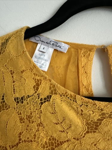 Oscar De La Renta Women's Yellow Silk Laced Sheath Dress Size 6 - Picture 3 of 8
