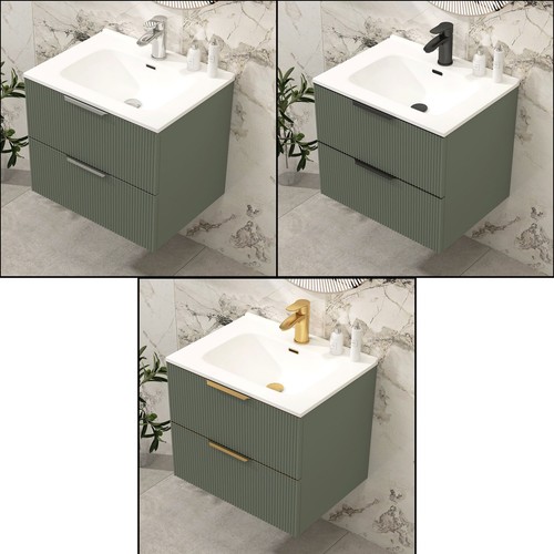 Modern Bathroom Vanity Unit Ceramic Basin Sink Cabinet Satin Green 600/700/800mm - Picture 20 of 23