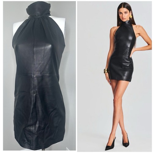 Elegantes schwarzes Neckholder Leder Minikleid - PRELOVED - MEDIUM