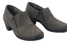 Fallcore Gray Faux Suede Ankle Booties Clog Shoe Size 6.5 Comfort Wave Sleek Mod