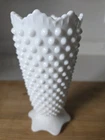Vintage Fenton Crown Top White Milk Glass Hobnail Vase 7" EUC