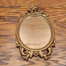 Vintage Homco Gold Ornate Oval Wall Hanging Mirror Floral Plastic MCM Dart USA