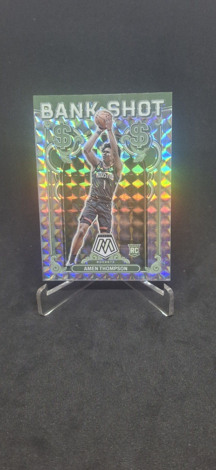 2023-24 Panini Mosaic Amen Thompson RC Rookie Bank Shot Silver Mosaic Prizm #6