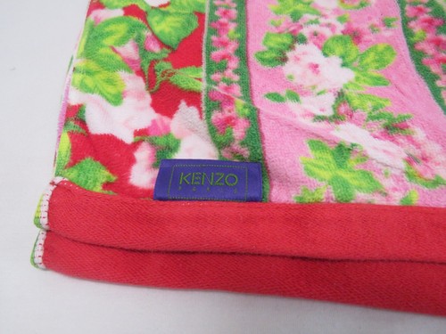 Toalla de baño floral a rayas rojas rosa KENZO Paris - Imagen 5 de 13