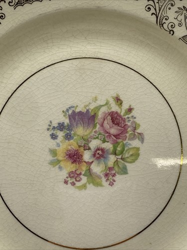 Stetson China Co. Set Of 5 Cream Colored Floral Plates With Gold Trim - Picture 2 of 16