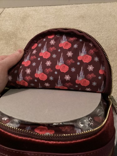 LOUNGEFLY DISNEY B & B BELLE ENCHANTED XMAS VELVET MINI BACKPACK ~ TAGS~ NEW - Picture 6 of 6