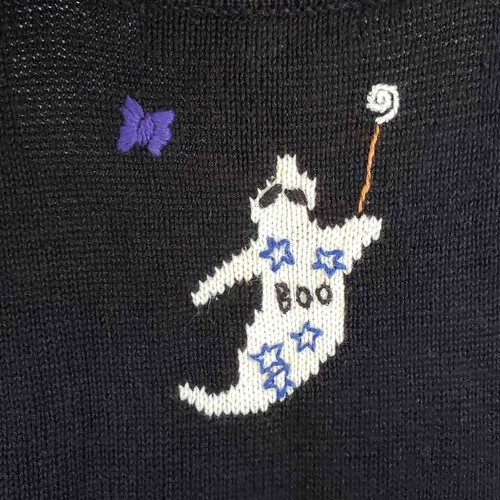 Chaleco Suéter Vintage Segue Boo Halloween Talla XL Negro Tejido Fantasma Calabaza - Imagen 7 de 10