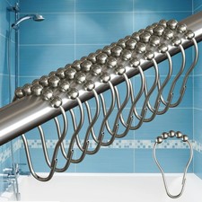 12 Shower Curtain Hooks Rings Hangers Rust Proof Nickel Metal Bathroom Rod