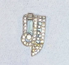 Vintage Art Deco Rhinestone Scarf/Dress Clip - Silver Tone Pot Metal, Geometric