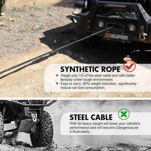 ZESUPER Synthetic Winch Rope 3/8" x 85ft Dyneema 12 Strand Cable Black - Picture 7 of 8