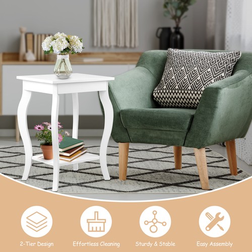 2-Tier Accent Side Table Sofa End Table Nightstand Coffee Table w/ Shelf White - Bild 7 von 11
