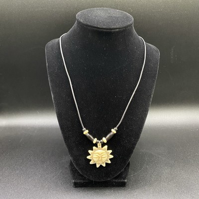 Handmade Sun Necklace with Black & Cream Beads by Neanie-Bot