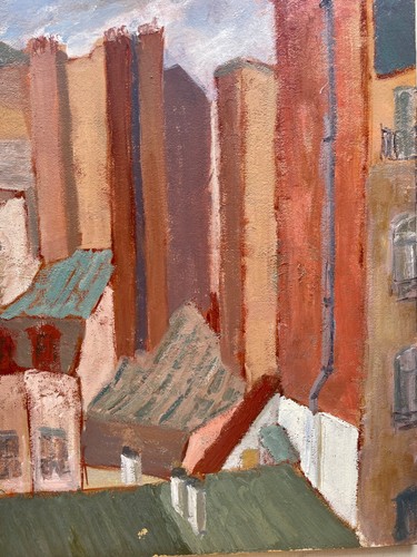 1950's Modernist & Cubist Post War - Oil on Canvas - Buildings and Rooftops - Picture 11 of 17