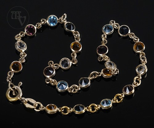Armband bunte Strasssteine 925 Silber Vergoldet 22cm Vintage Second Hand Schmuck