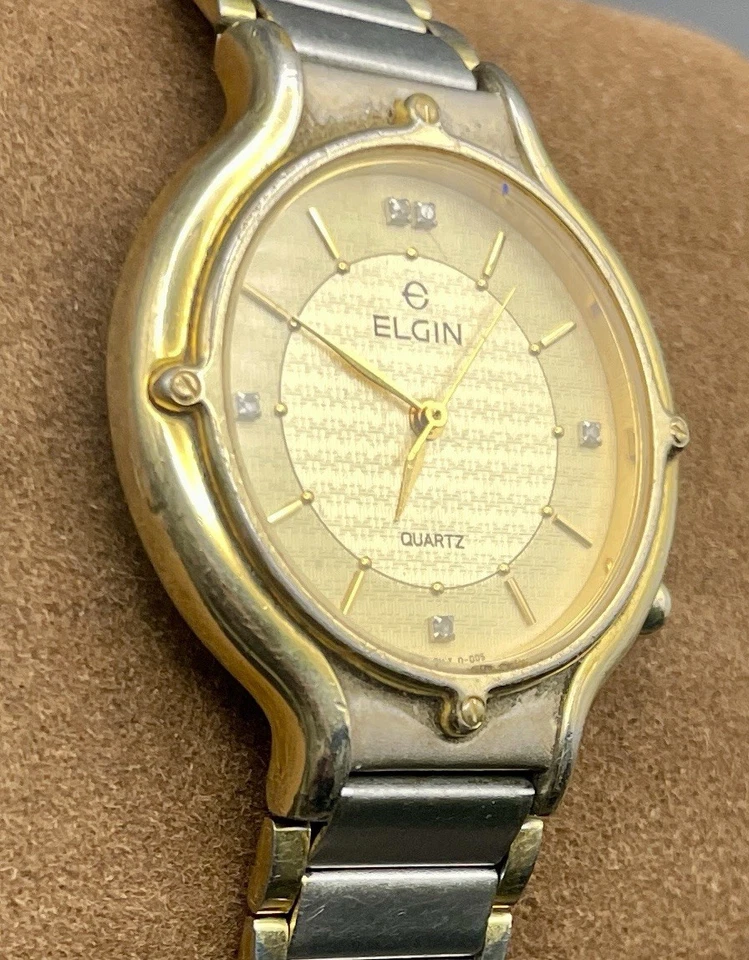 Relógio unissex ELGIN 5P diamantes tom dourado movimento suíço - Imagem 3 de 4