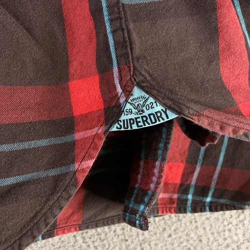 SuperDry Shirt Mens Medium Red Plaid LumberJack Twill RollTab UK StreetWear Y2K - Picture 12 of 15