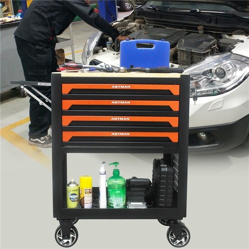 4 Drawers Rolling Chest Tool Cart Garage Storage Cabinet Tool Box Wooden Top - Picture 6 of 15