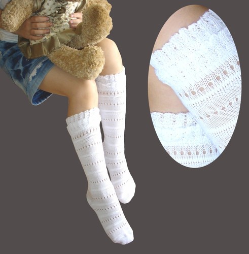 7-9 Jahre Schulmädchen Elfenbein cremefarbene Baumwollsocken kniehohe Schuhgröße UK12-3.5 - Bild 9 von 9