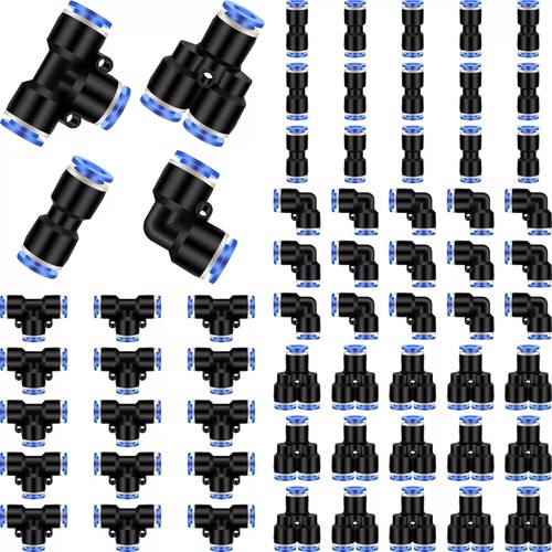 60 Pcs Push to Connect Fittings Air Line Pneumatic Kit Quick Release 1/4" Od,NEW - Picture 1 of 6