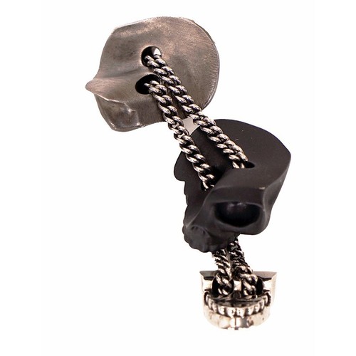 NEW $490 ALEXANDER MCQUEEN Silver Tone Brass DIVIDED SKULL Pendant NECKLACE NIB - Picture 4 of 13