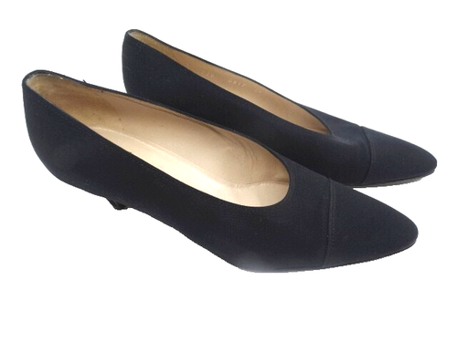Gebrauchter schwarzer Stoffschuh von Chanel mit Pfennigabsatz, Größe 38 (#7350817) - Bild 2 von 8