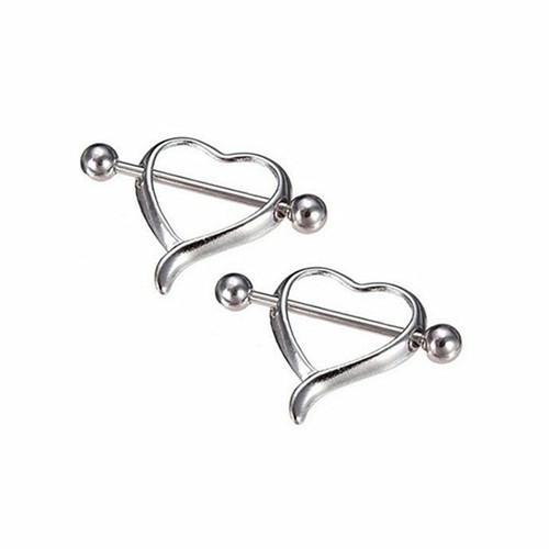 2pc Multi Shape Love Heart Flower Nipple Ring Bar Barbell Steel Shield Piercing - Picture 8 of 14
